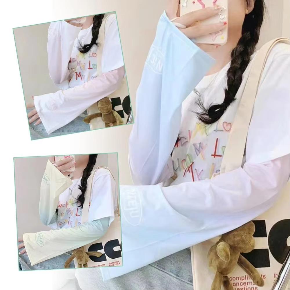1pair Loose Fit Sun Protection Sleeve Ice Silk Arm Sleeves New Trumpet Sleeve Summer