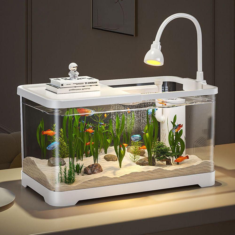 with LED Lighting Fish Tank Clear Desk Aquarium Set Durable Turtle Tank  for Fish Decor