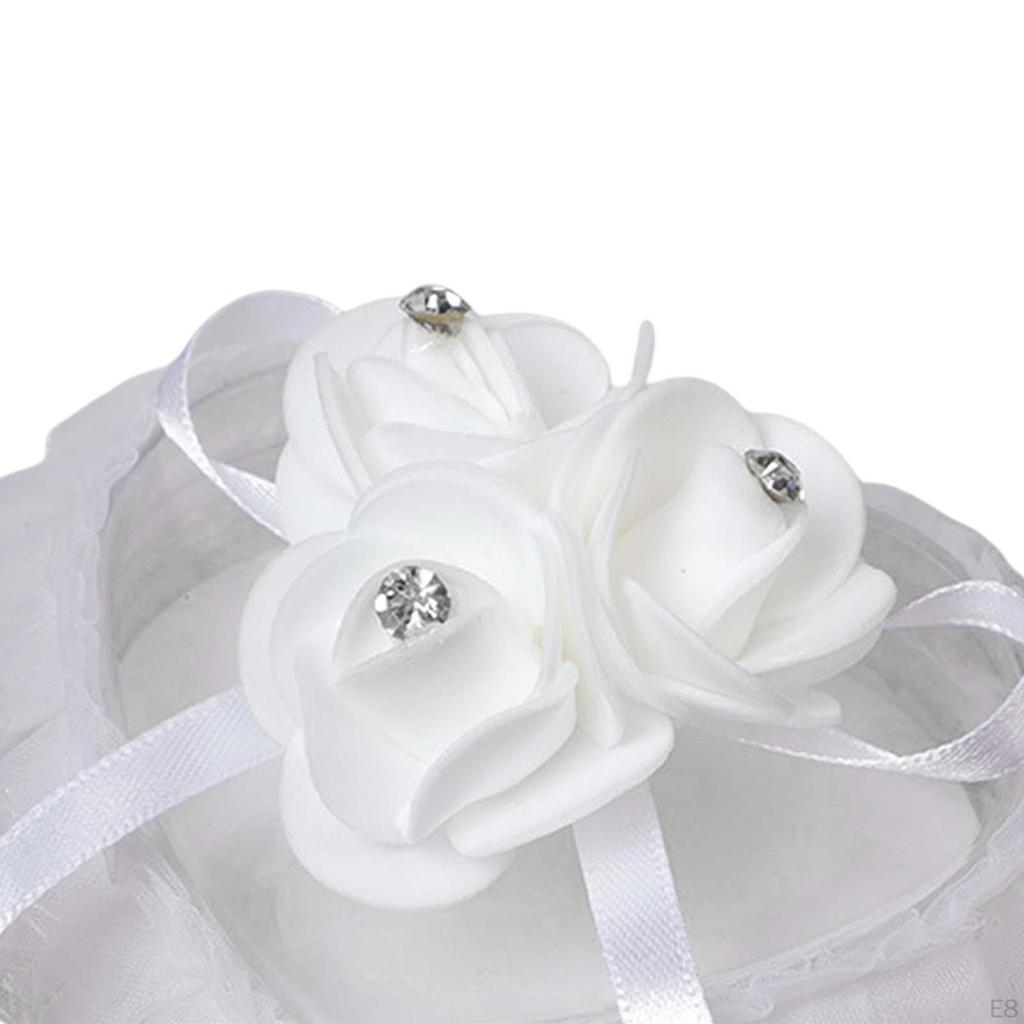 Bridal Ring Holder Cushion Heart Shaped Bearer Box Romantic Pillow with Ribbon for
