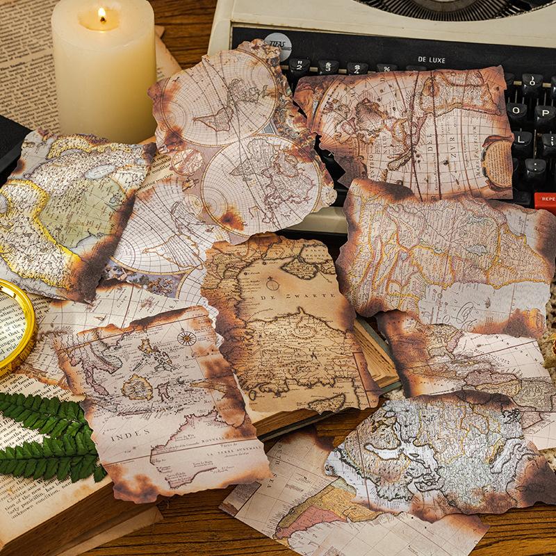 1pack/30pcs Retro Burned Material Paper Unique Irregular Shapes Aged Look Designs Such Antique Maps