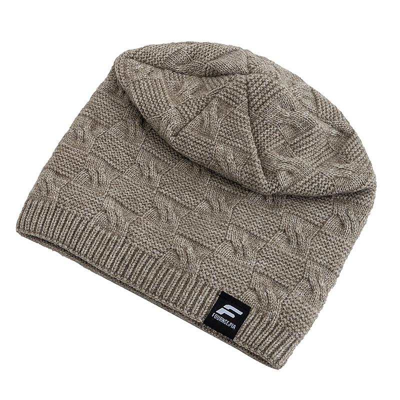 New Style Unisex F Letter Keep Warm Winter Hats Plush Fur Lined Knit Cap For Men Women Warm Beanie Cap Label Decor Knitted Hats