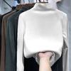 Bottoming Blouse Half High Collar Long Sleeves Slim Fit Autumn Winter Thickened Fleece Lined Pure Color Thermal Top Daily Clothing Shirt