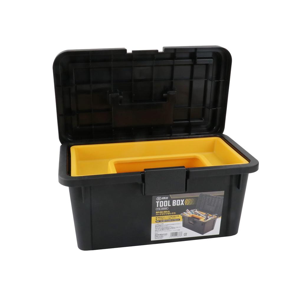 SK11 Toolbox Durable Hard with W380×D220×H190mm, Type, U-shaped Tray, Stackable, FTB-380BK