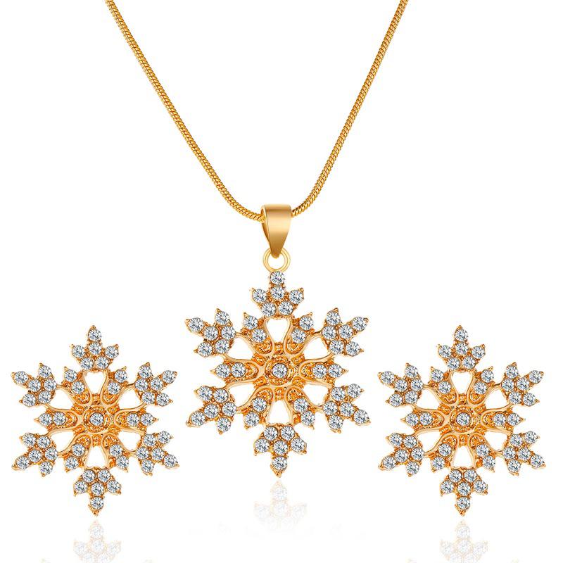 Elegant Snowflake Jewelry Set: Full Diamond Alloy Necklace & Earrings, Perfect for Chinese Valentine's Day.