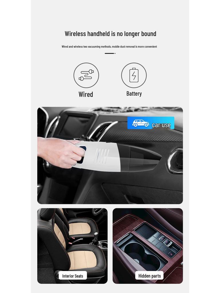 Wireless Car and Home Wet/Dry Vacuum Cleaner, High-Power, Cigarette Lighter-Compatible