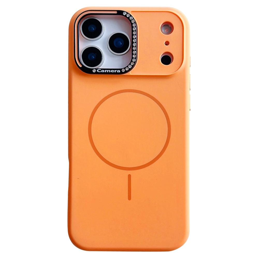 For iPhone 17 Pro Max Case Compatible with MagSafe Rhinestone Decor Lens Frame Silicone Phone Cover