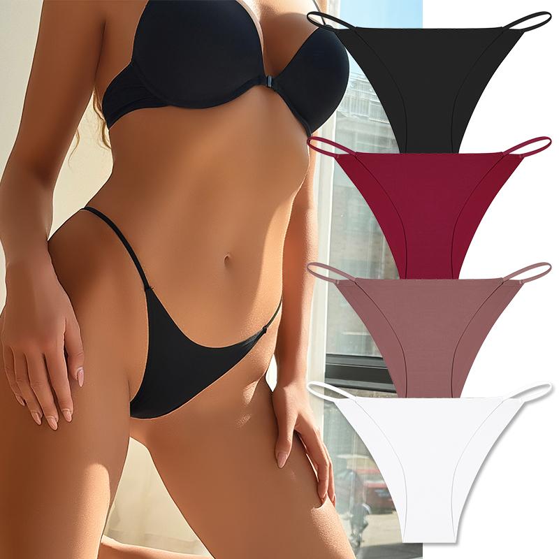 4Pcs/Set Women's Seamless Thong Underwear Thin Strap Low Rise Soft Comfortable Invisible No Show Panties Multi Color Set