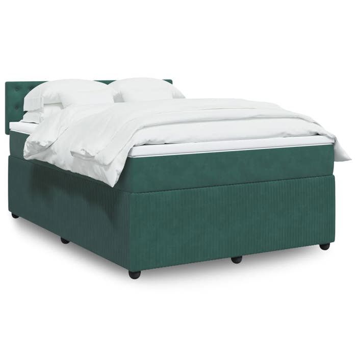 VidaXL Slatted Bed Base and Mattress Dark Green 140x200cm Velvet 3287773