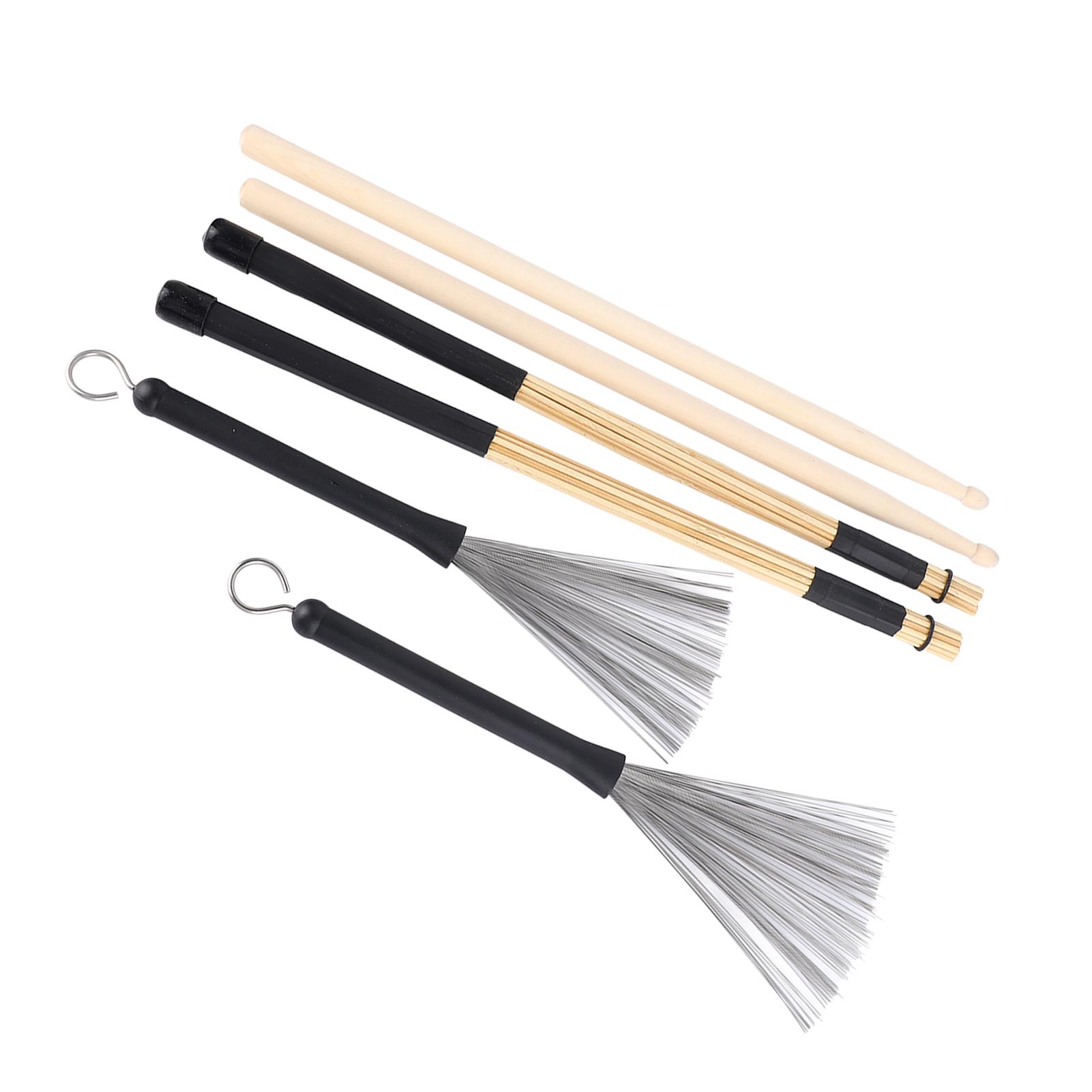 

Drum Stick Brush Set Comfortable Grip Sturdy Wood Drumstick Wire and Rod Brushes