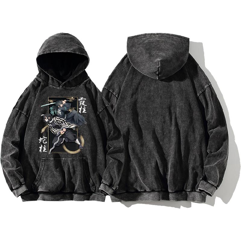 Anime Tokitou Muichirou Hoodie Demon Slayer Iguro Obanai Sweatshirt Damen Herren Kleidung Langarm Streetwear Gewaschene Baumwolle Oberteile