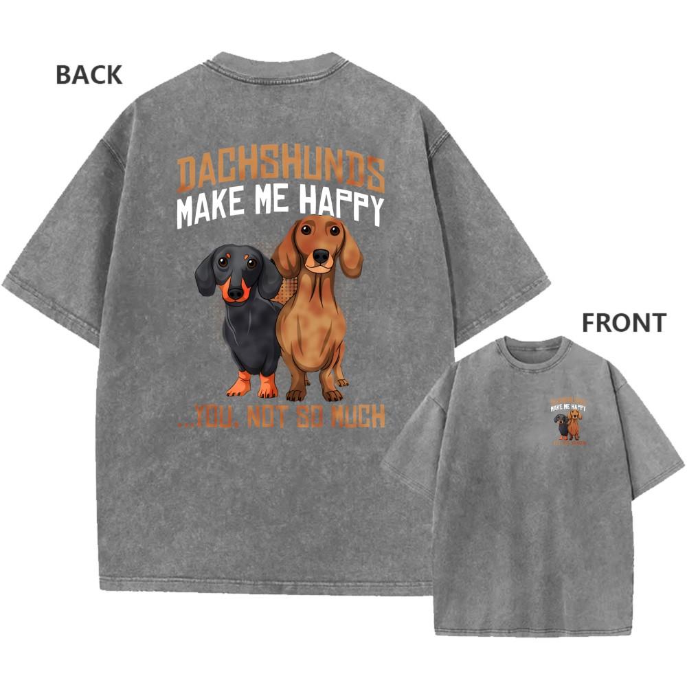 Mens Oversized Acid Wash Vintage Cotton Dachshunds Make Me Happy Graphic Tee XL