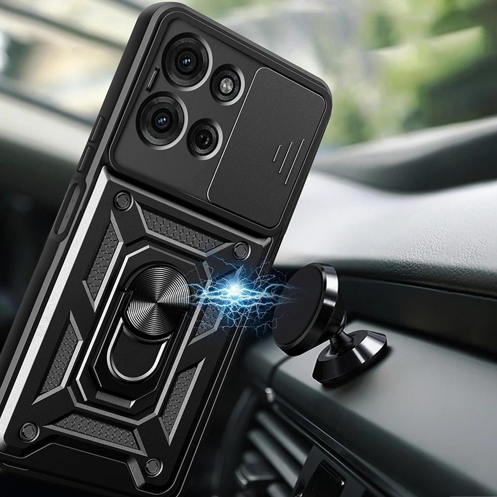 Military Magnetic 360°Rotate Bracket Armor Case For Motorola Moto G75 G85 G55 G35 G56 G86 Anti-Drop Slide Camera Protector Cover
