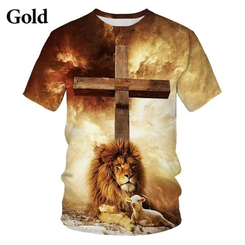 3D Printing Cross Lion Pattern T Shirt For Men Fashion Casual Short Sleeve Round Neck Streetwear Tee Tops Men's Oversized Tshirt