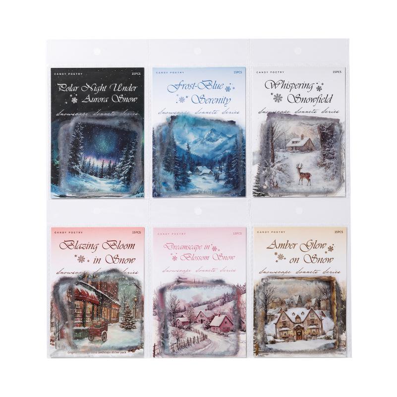 Snow Realm Poems: Winter Scenery White Ink Sticker Pack, 6 Designs
