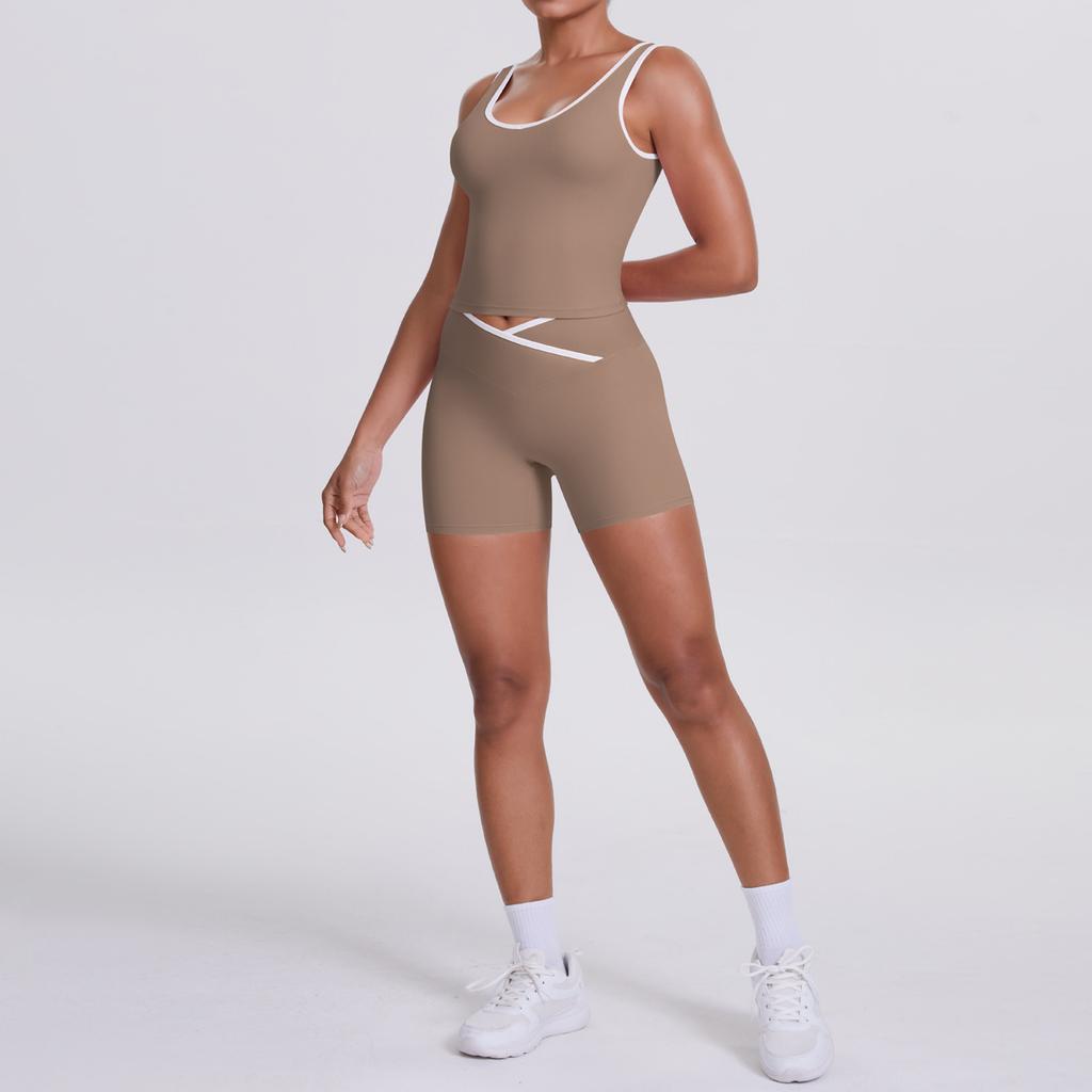 New double-sided abrasive contrasting colors, tight-fitting and breathable cross yoga suit, sports running and fitness two-piece suit