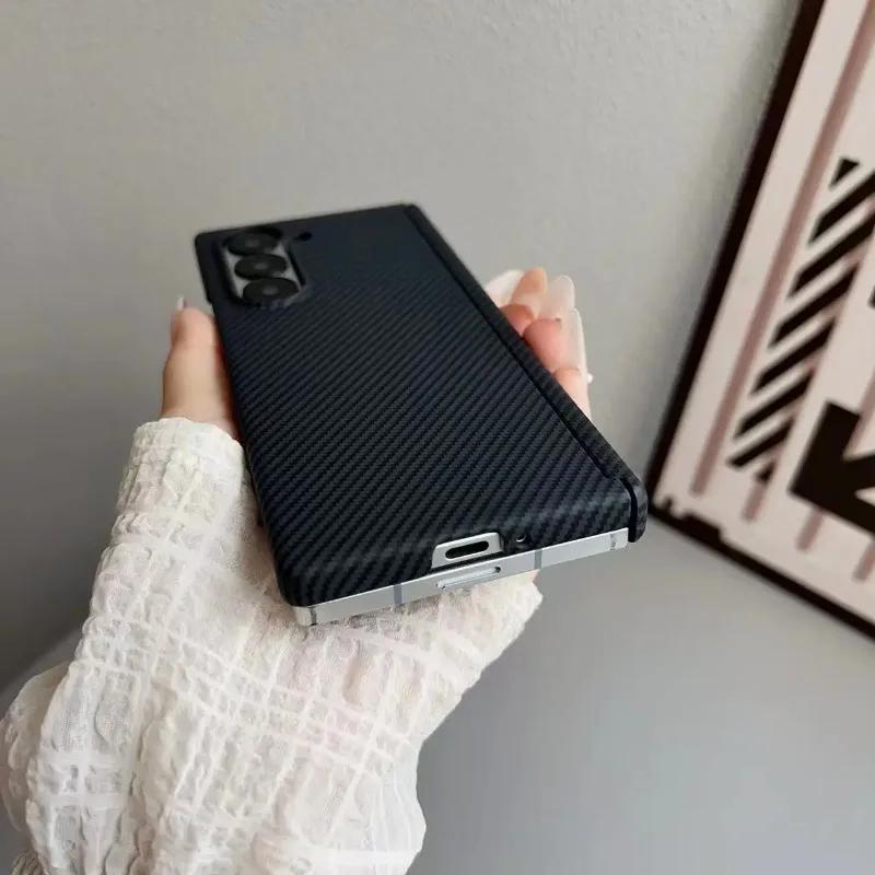 Business Fiber Kevlar Texture Slim Anti-Drop Case For Samsung Galaxy Z Fold 7 6 5 Hidden Magnetic Charging Protector Cover Funda