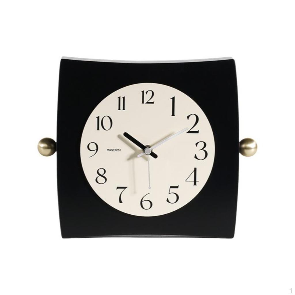 Vintage Table Clock, Decorative Desk Living Room Mantel Decor Dark Coffee Rotating