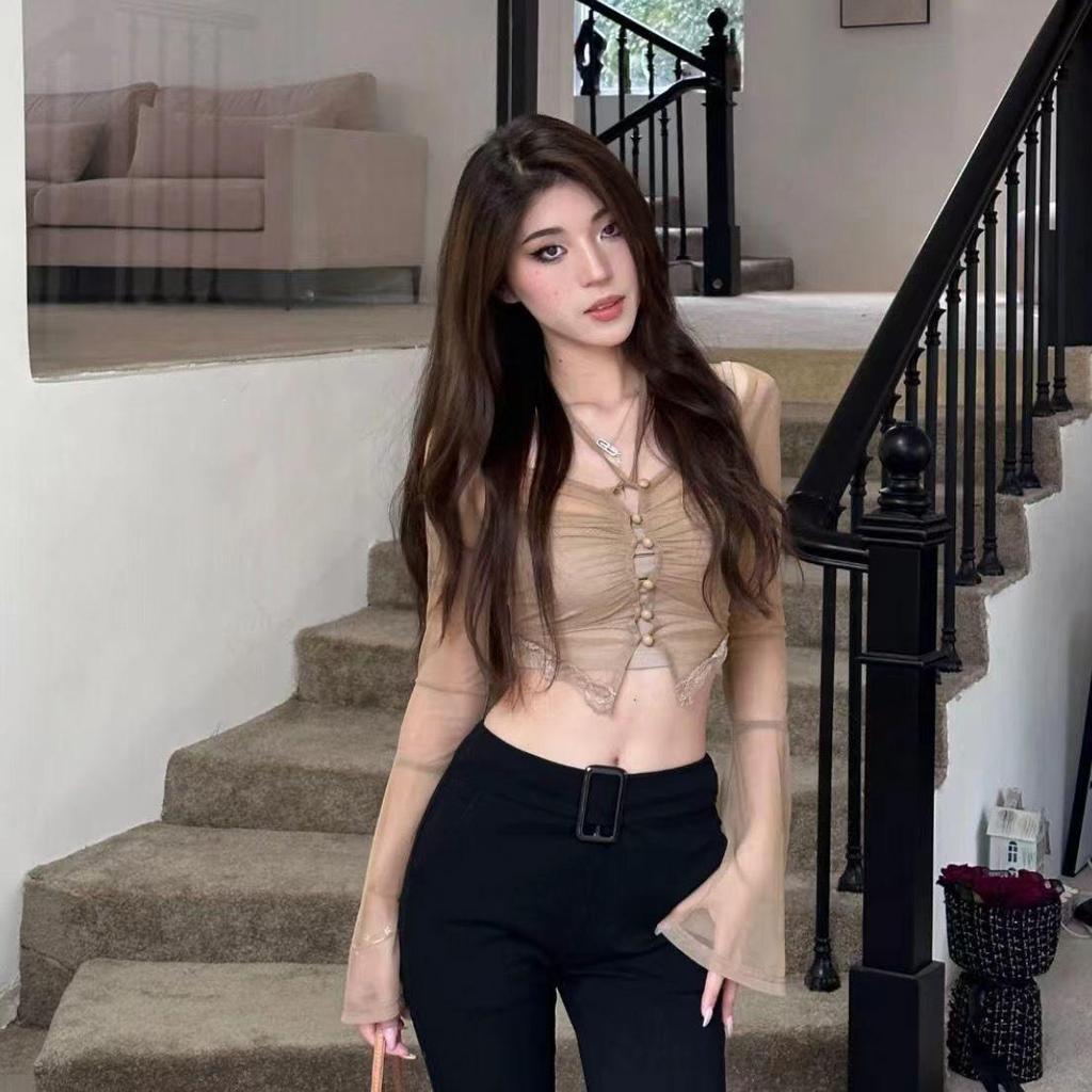 Damen Slim Fit Cardigan mit würzigem Design: Dünnes Langarm-Frühlings-/Sommer-Oberteil