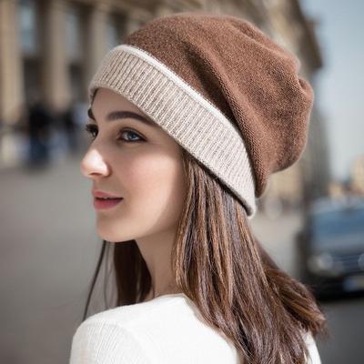 Inverno Cashmere Protezione Orecchie Caldo Cappello Lavorato a Maglia Colore a Contrasto Cappello a Pompon da Donna