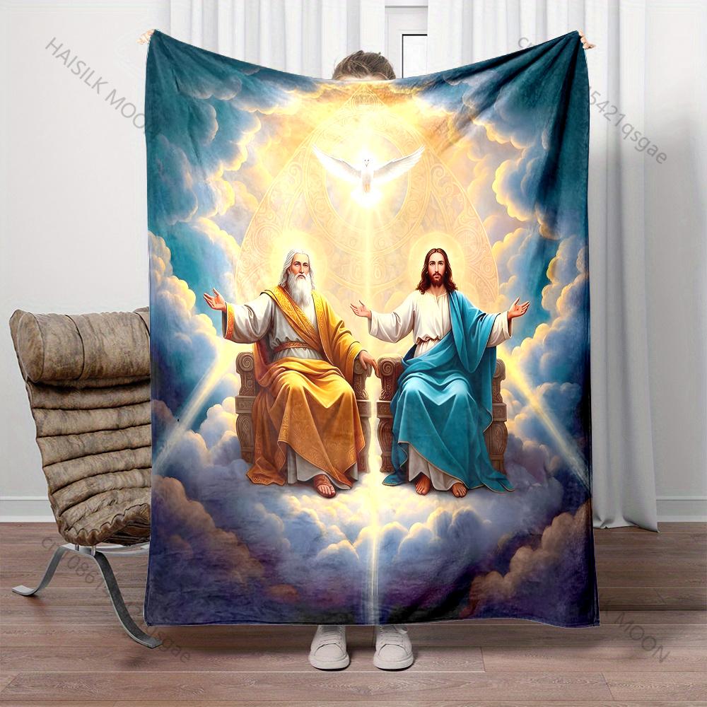 The Clouds In the Sky Jesus the Trinity Print Believer Pray Blanket Warm Soft Flannel Material Suitable for All Seasons Gift