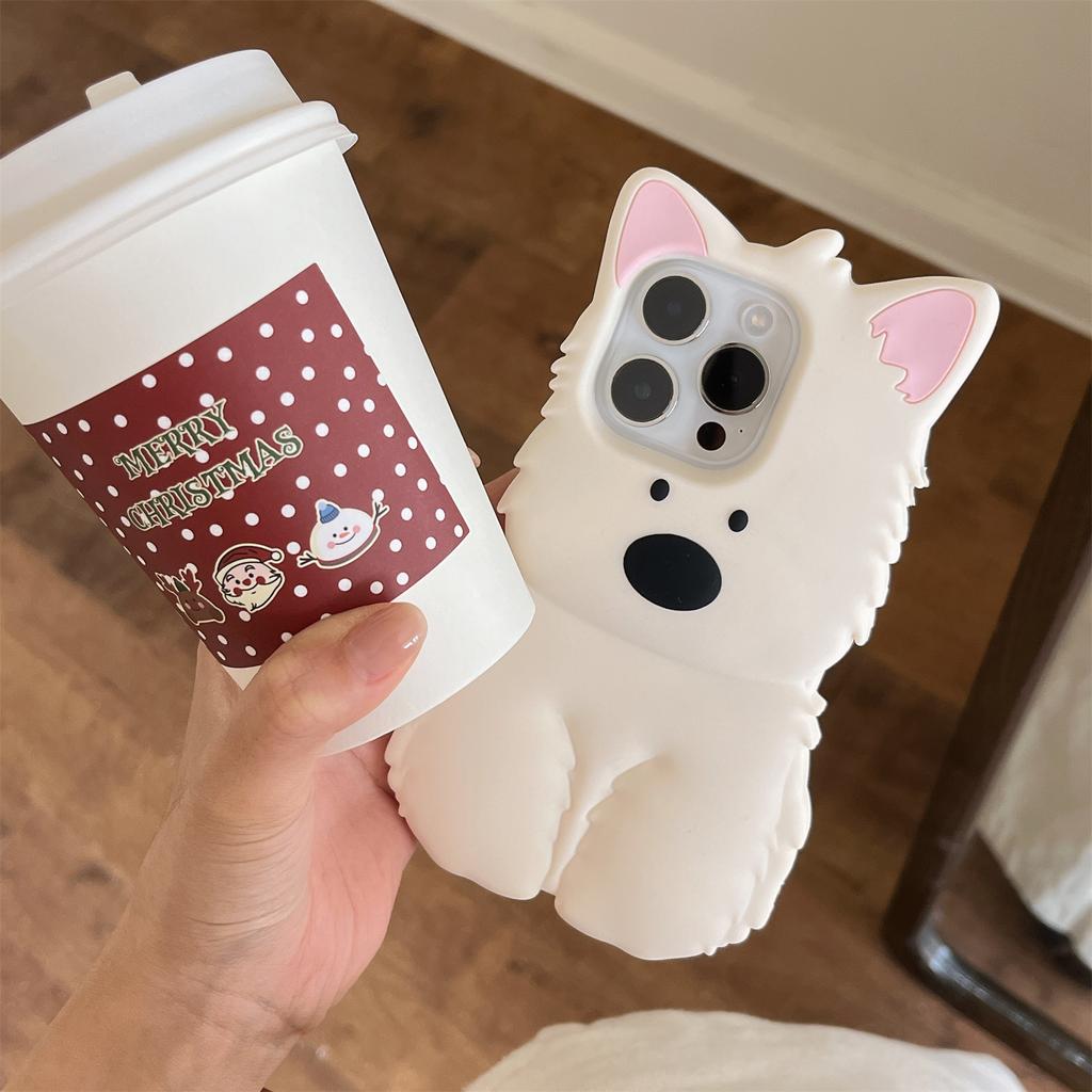 For iPhone 16 Pro Max Silicone Case 3D Highland Terrier Design Shockproof Phone Back Cover