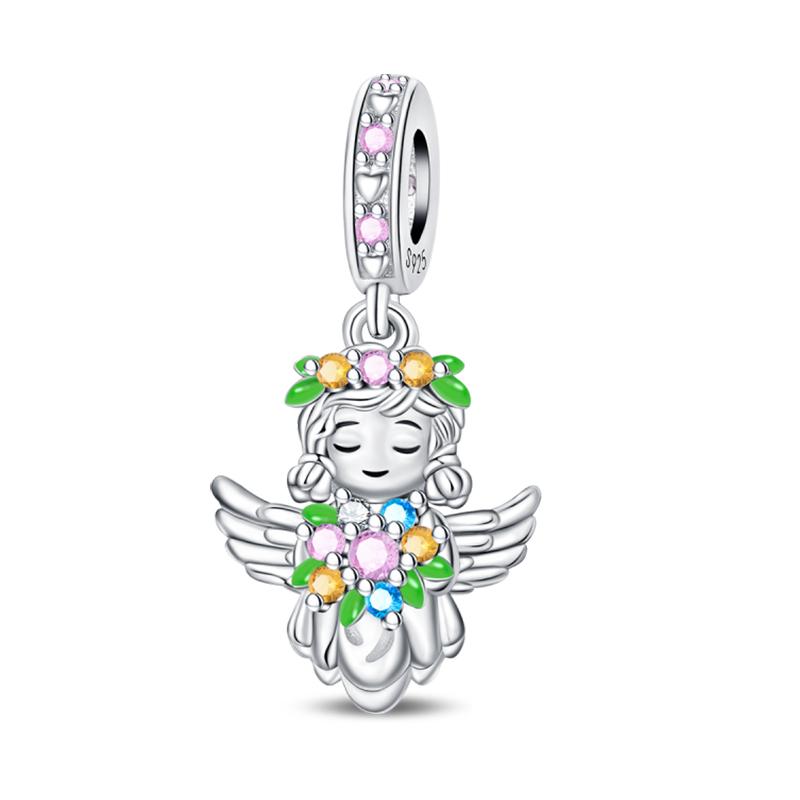 925 Silver Guardian Angel Charms Beads Angel Wings Drunk Angel DIY Bracelet Jewelry Gift for Birthday Lucky