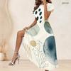 Women Plus Size Round Neck Short Sleeve Printed Gathered Waist A Line Long Dress
