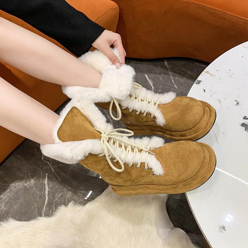 New Autumn Winter Women's Thick Soled Anti Slip and Wear-resistant Snow Boots with Integrated Fur and Plush Thick and Warm Boots