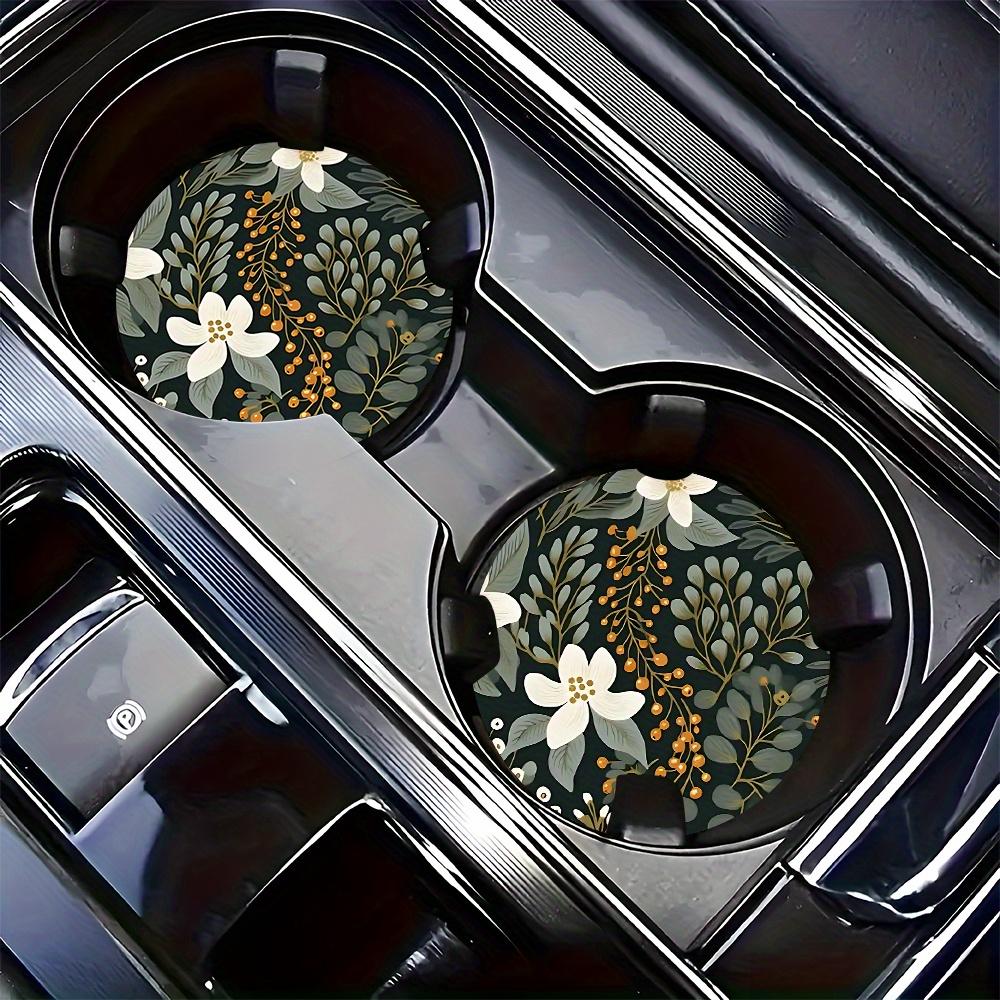 Set of 2 Absorbent Rubber Coasters with a Easy Flower Design for Car Cup Holders - Chic Interior Car Additions
