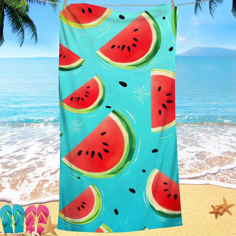Bemalte Wassermelonen-Serie digital bedrucktes Polyester Superfeine Faser beidseitiger Fleece Strandurlaub Badetuch, Strandtuch
