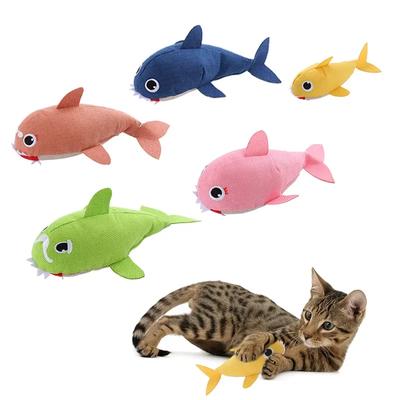 New Linen Series Plush Cat Toy Shark Family Contains Sound Paper Bite Resistant Interactive Play Pet Supplies