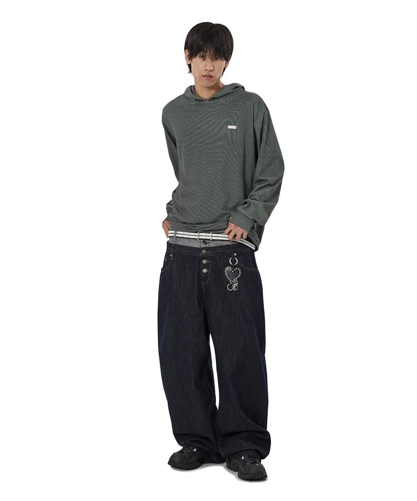Opeunyadeu(Owai) Striped Fleece Hoodie L/S Tee - Black