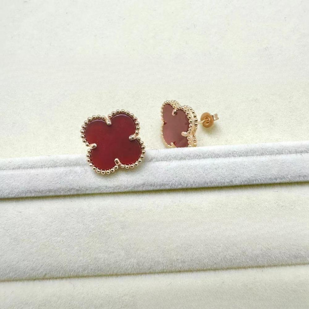 High-End Klassische Vierblattklee-Ohrringe für Damen, Roter Chalcedon High-End Damenohrringe