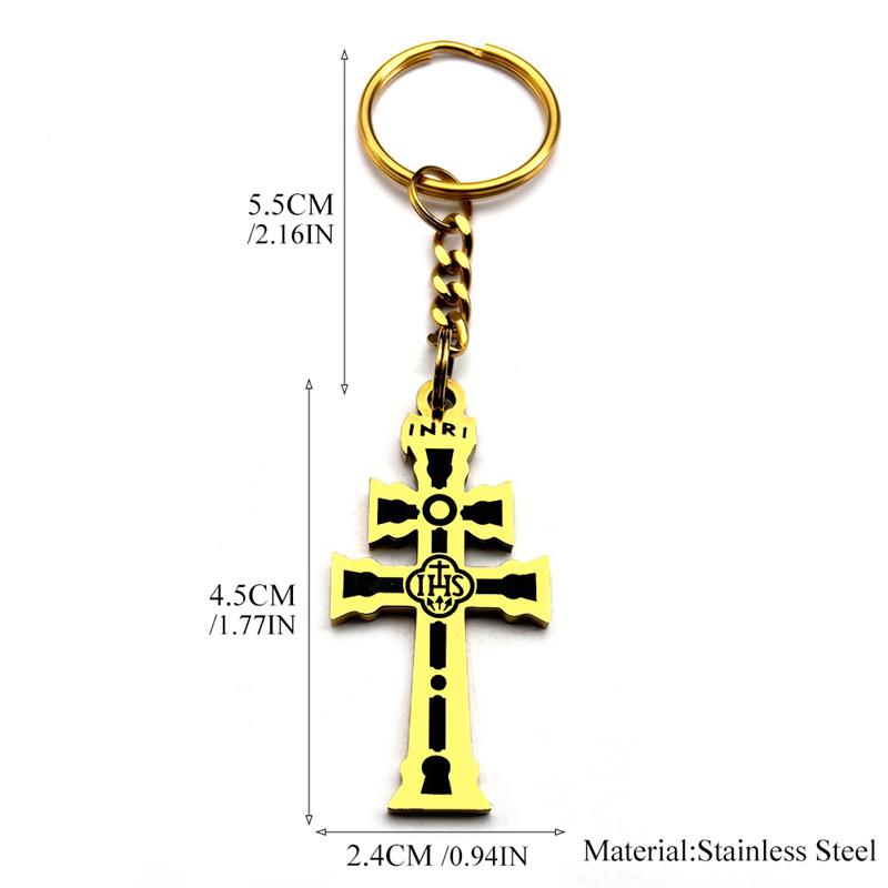 Ciondolo Croce INRI Cristiano Portachiavi IHS Uomo Donna Acciaio Inossidabile Colore Oro Argento Portachiavi Ortodosso Amuleto Gioielli Regalo