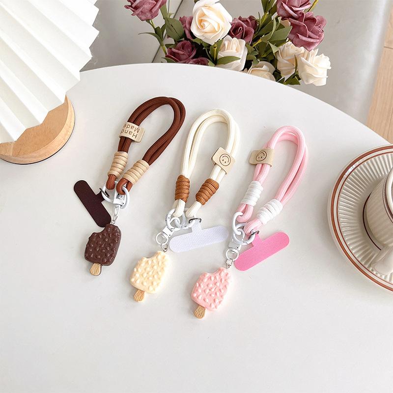 Original Bold Anti-Drop Portable Rope Mobile Phone Lanyard Small Fresh Ice Cream Pendant Bracelet Braided Rope Clip Female