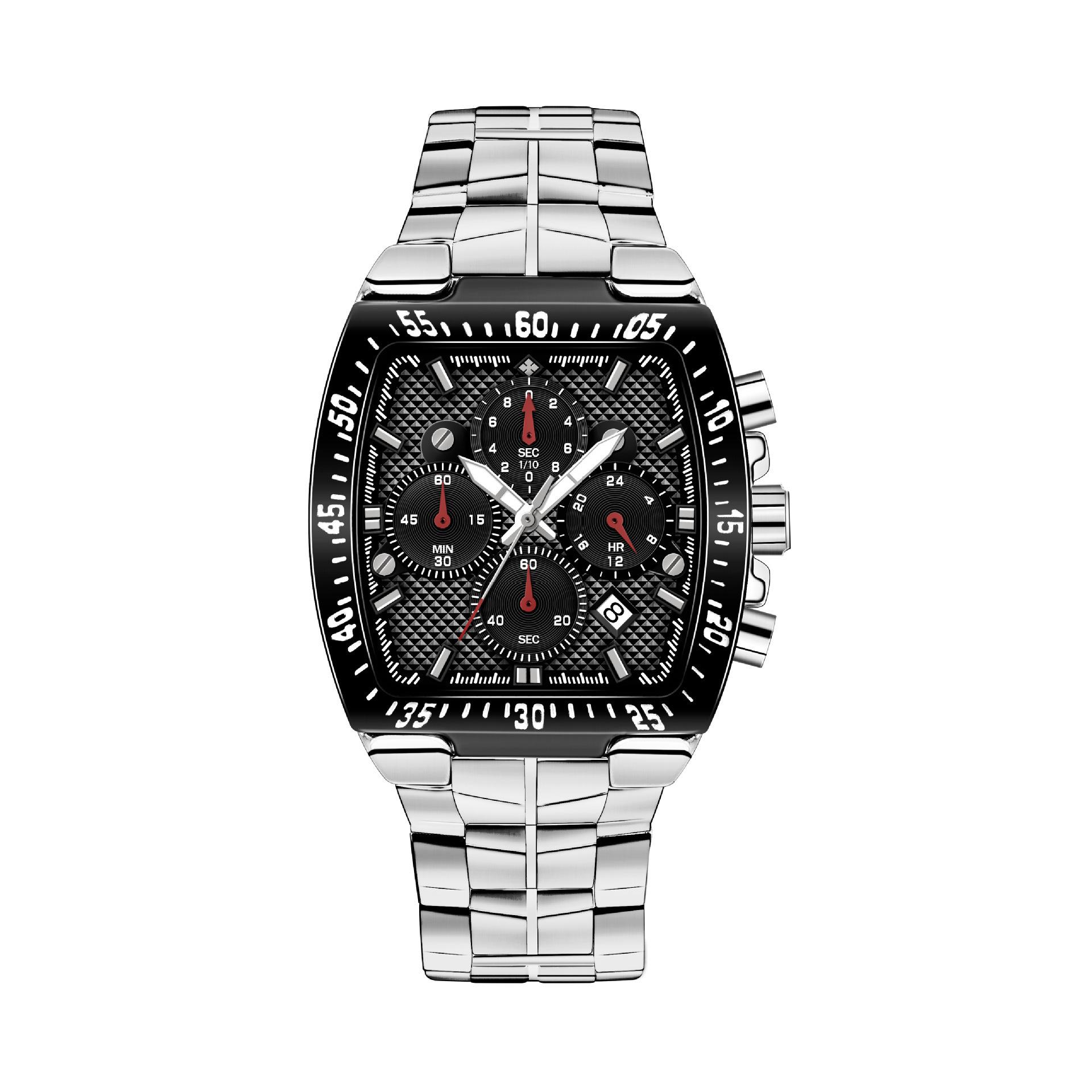 

WWOOR Роскошные мужские часы классические многофункциональные спортивные хронограф оригинальные кварцевые часы для мужчин водонепроницаемые из нержавеющей стали чёрный/серебряный