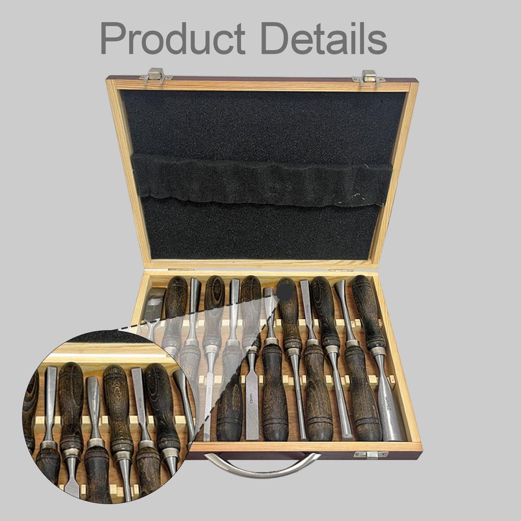 Woodworking Carving Knife Set 12 Piece CRV 60 Steel Blade Wooden Handle with Box for Kitchen Carving Equipment and Crafting