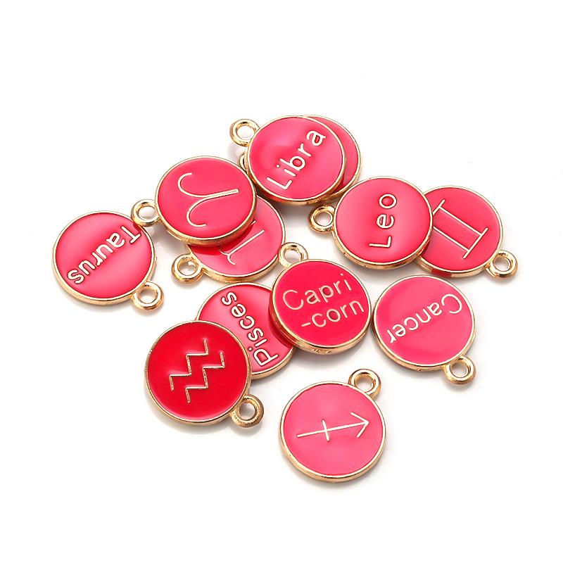12Pcs/lot Alloy Drip Oil Charm Color Twelve Constellations Enamel Pendant for Jewelry Making DIY Bracelet Necklace Accessories