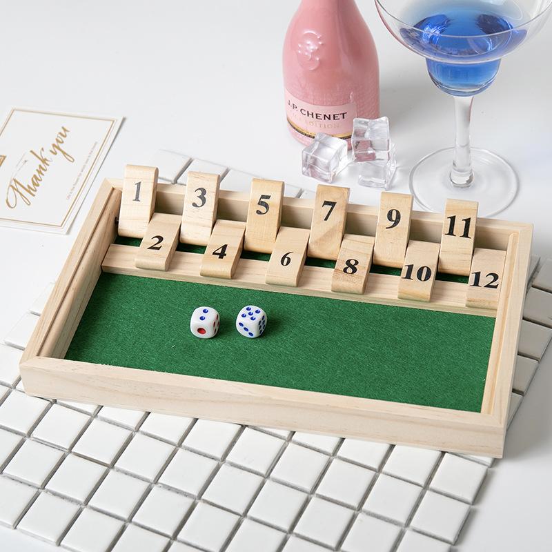 Wooden Shut Box Dice Board Game Classic Tabletop Version With 12 Numbers Pub Style Traditional Family Party Board Game Indoor