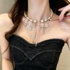 French High‑Sense Light‑Luxury Open‑Collar Women Necklace, Niche Pearl‑Cross Rivet‑Fringed Exquisite Temperament Neck Jewelry