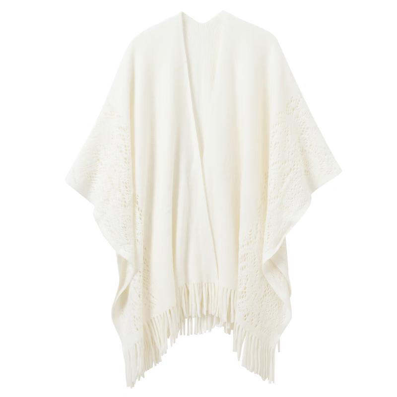 Sancai Chinese Style Hollow Tassel Knit Shawl One Size