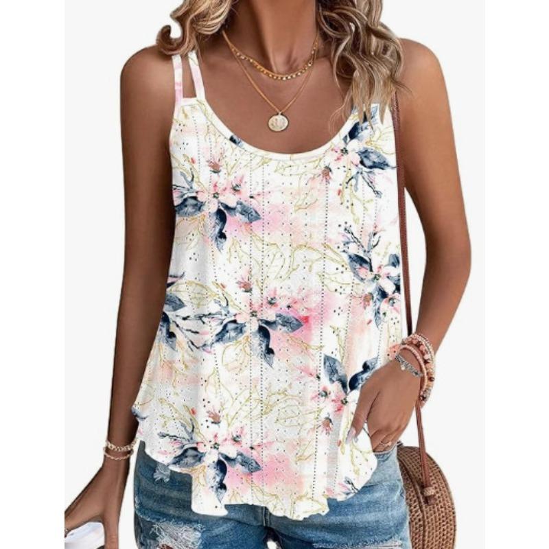 TIFICY Damenmode Casual Sommer Frühling Einfarbig Druck Ärmellos U-Ausschnitt Blusen & Hemden
