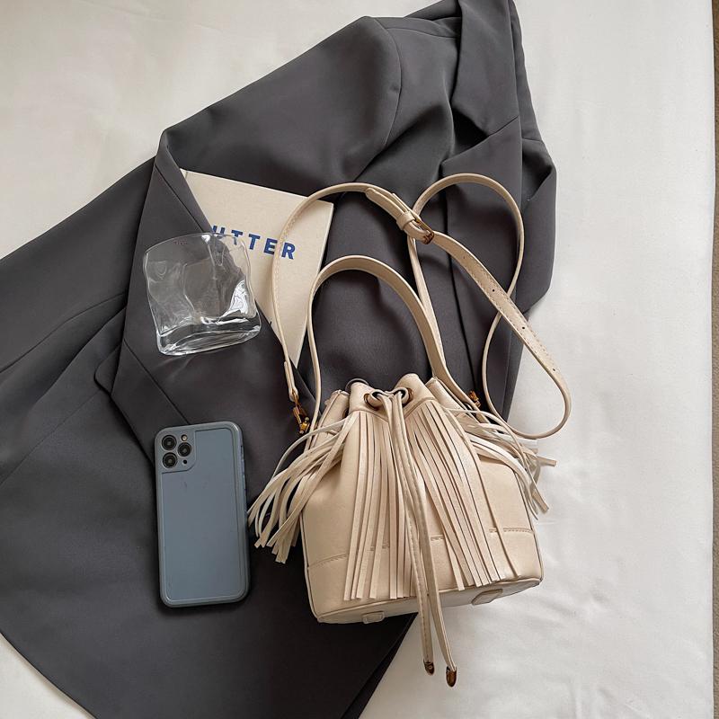 Tassel Handbag Drawstring Bucket Bag Women's Shoulder Crossbody Bag