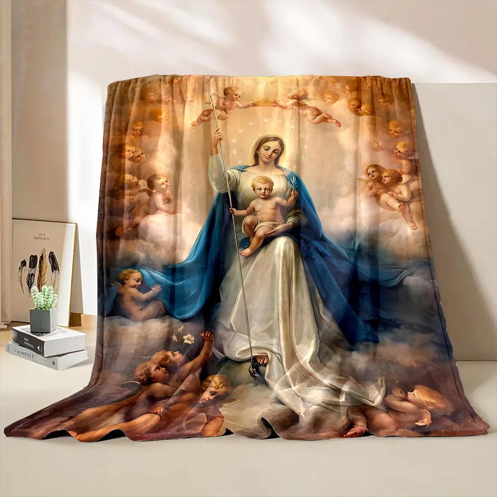 3D Warm Virgin Mary Pray Blanket,Soft Throw Blanket for Home Bedroom Bed Sofa Picnic Travel Office Rest Cover Blanket Kid‘s Gift