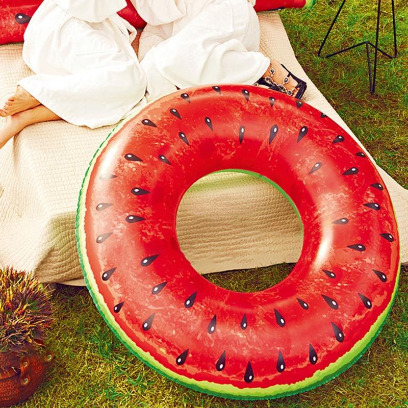 Reinforced PVC Watermelon Swim Ring for Adults Kids Summer Beach Pool Party with Double Stitched Seams and Safety Air Valve