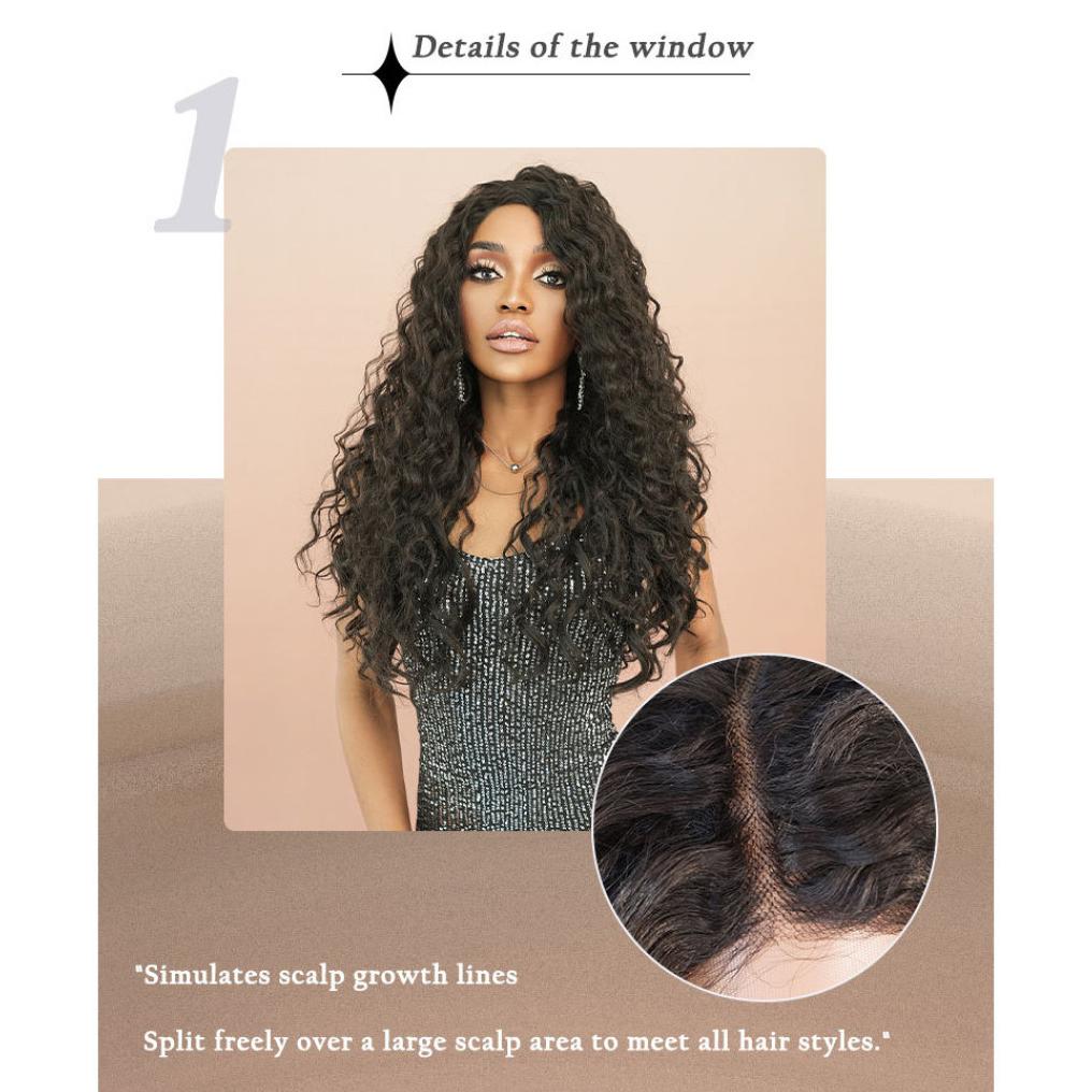 Nová dámská paruka T-part Krajkové paruky Hnědá krajka s velkou vlnou Paruka s krajkou ve střední části Celá pokrývka hlavy Krása dekorace