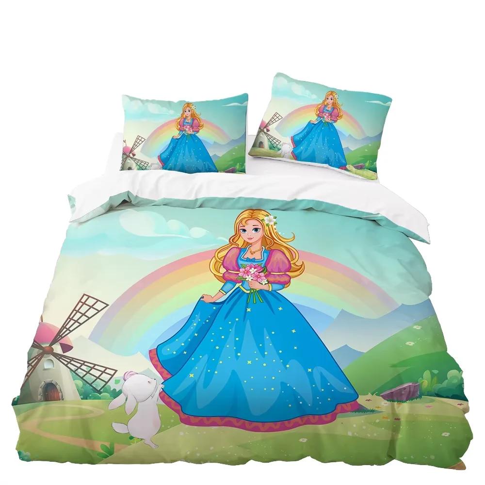 Girl Cute Cartoon Princess Unicorn Duvet Cover Set 3D Print Soft Comfortable Bedding Decor Gift