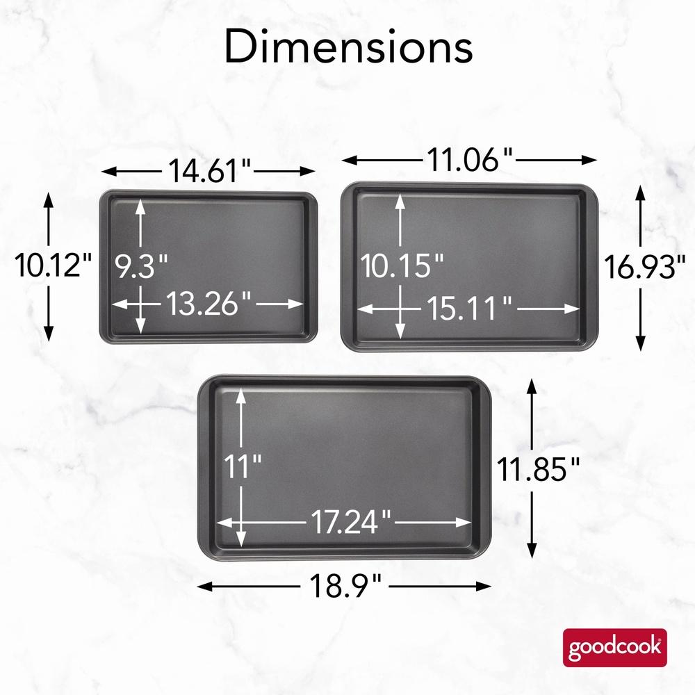 PRO Nonstick 3pc Baking Sheet Set Heavy Duty Carbon Steel Scratch Resistant Cookie Pans Easy Clean Non Toxic Oven Safe Baking