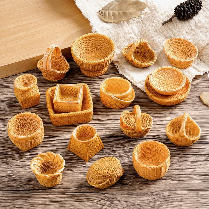 Dollhouse Simulated Rattan Basket Diy Decorative Accessories Mini Storage Box Small Ornaments