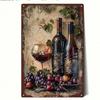 Metal Wall Art Vintage Wine Grape Poster Kitchen Decor Green Leaf 20x30cm